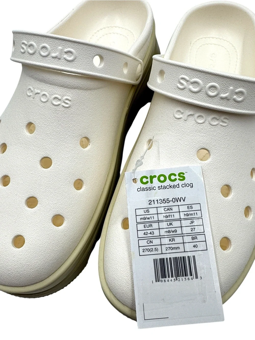 NWT Crocs Classic Stacked Clogs - Chalk / Neutral Platform Sandals Size 11W / 9M